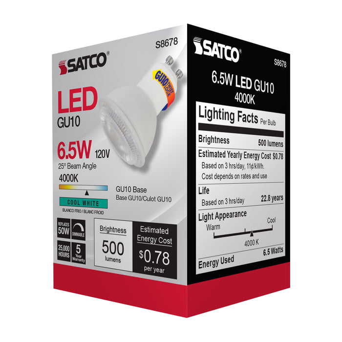 SATCO/NUVO 6.5W LED MR16 4000K 25 Degree Beam Spread GU10 Base 120V (S8678)