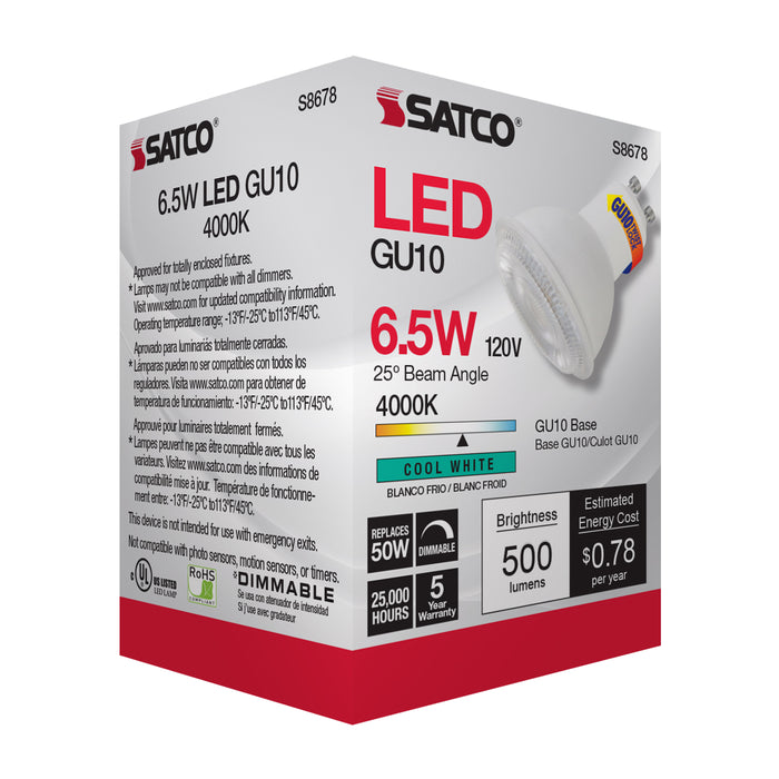 SATCO/NUVO 6.5W LED MR16 4000K 25 Degree Beam Spread GU10 Base 120V (S8678)