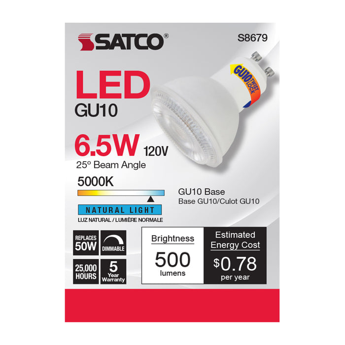 SATCO/NUVO 6.5W LED MR16 5000K 25 Degree Beam Spread GU10 Base 120V (S8679)