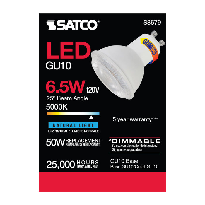 SATCO/NUVO 6.5W LED MR16 5000K 25 Degree Beam Spread GU10 Base 120V (S8679)