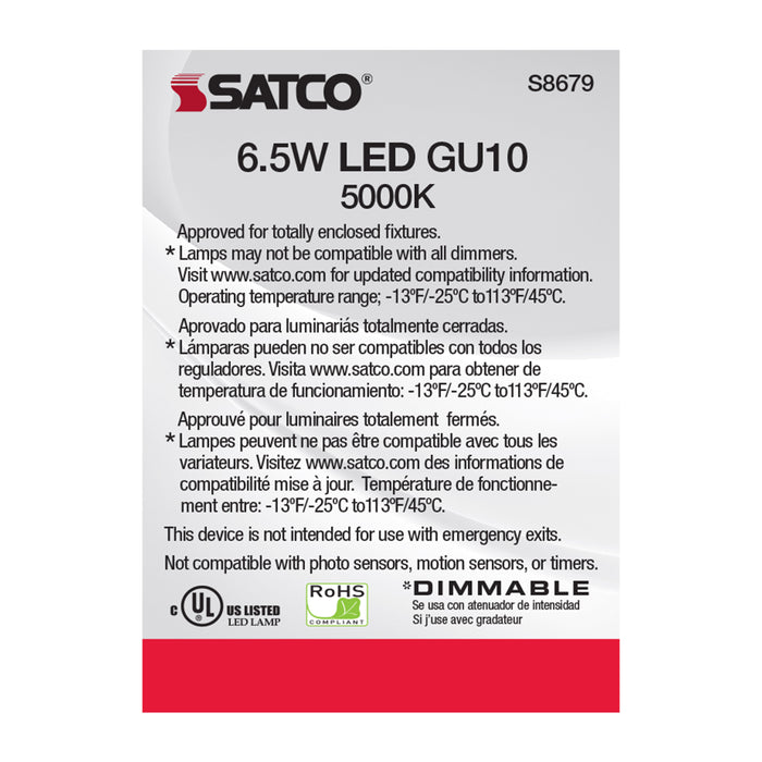 SATCO/NUVO 6.5W LED MR16 5000K 25 Degree Beam Spread GU10 Base 120V (S8679)