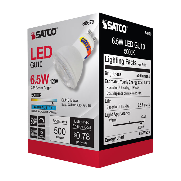 SATCO/NUVO 6.5W LED MR16 5000K 25 Degree Beam Spread GU10 Base 120V (S8679)