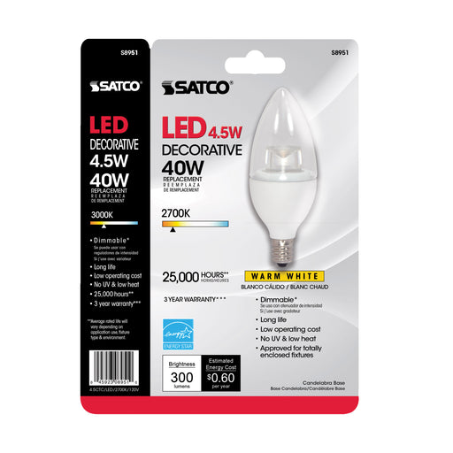 SATCO/NUVO 4.5CTC/LED/2700K/E12/120V 4.5W B11 LED 2700K Candelabra Base 120V (S8951)