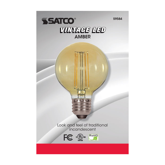 SATCO/NUVO 4.5G25/AMB/LED/E26/22K/120V 4.5W G25 LED Amber Medium Base 2000K 380Lm 120V (S9584)
