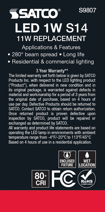 SATCO/NUVO 1W LED S14 Clear Medium Base 2700K 120V (S9807)
