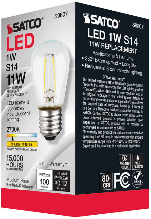 SATCO/NUVO 1W LED S14 Clear Medium Base 2700K 120V (S9807)