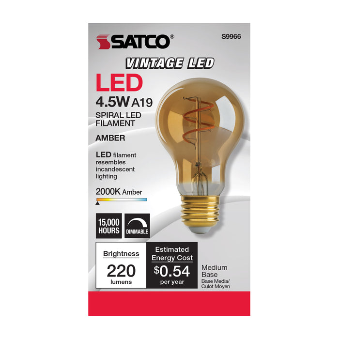 SATCO/NUVO 4A19/SPIRAL/LED/AMB/120V 4.5W A19 LED Amber Medium Base 2000K 260Lm 120V (S9966)