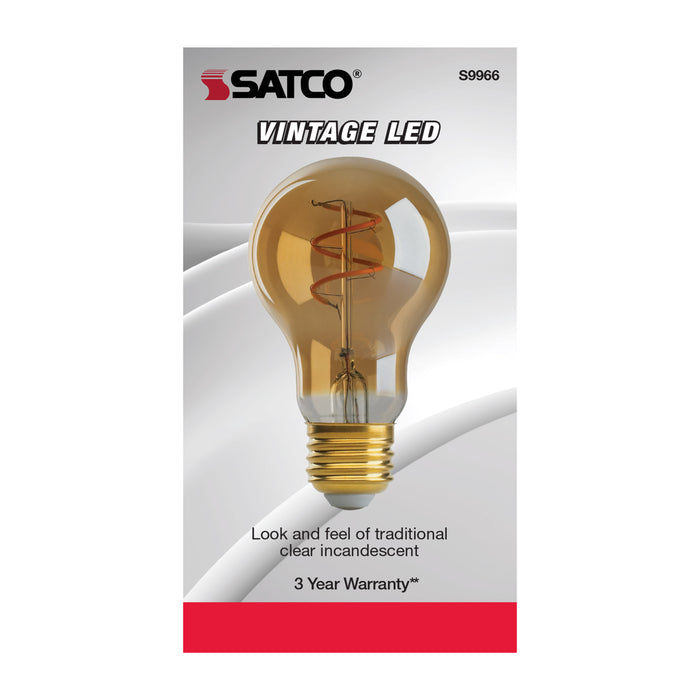 SATCO/NUVO 4A19/SPIRAL/LED/AMB/120V 4.5W A19 LED Amber Medium Base 2000K 260Lm 120V (S9966)