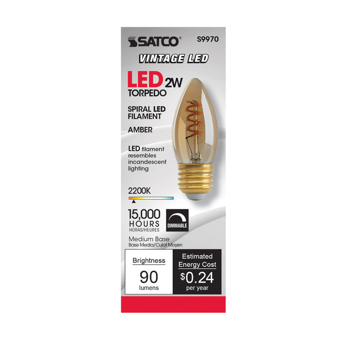 SATCO/NUVO 2ETC/SPIRAL/LED/AMB/120V 2.3W B10 LED Amber Medium Base 2000K 120Lm 120V (S9970)