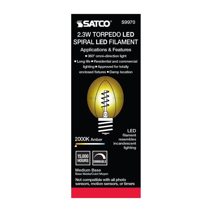 SATCO/NUVO 2ETC/SPIRAL/LED/AMB/120V 2.3W B10 LED Amber Medium Base 2000K 120Lm 120V (S9970)