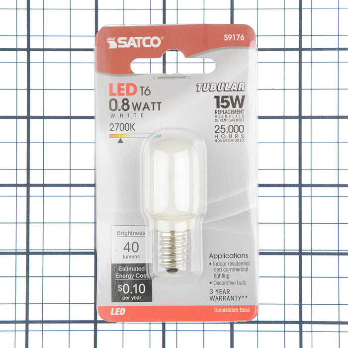 SATCO/NUVO 0.8W T6/FR/LED/120V/CD 0.8W LED T6 Frost 2700K Candelabra Base 120V (S9176)