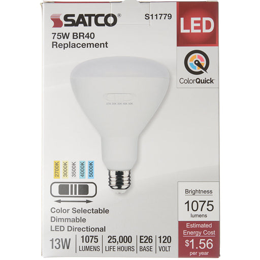 SATCO/NUVO 13W BR40 LED Medium Base CCT Selectable 2700K/3000K/3500K/4000K/5000K 1075Lm White Finish 90 CRI 120V (S11779)