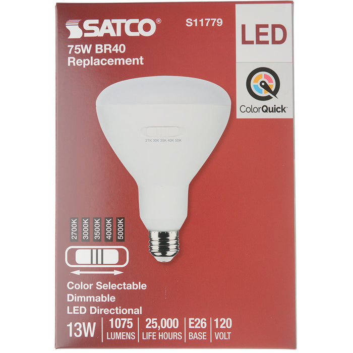SATCO/NUVO 13W BR40 LED Medium Base CCT Selectable 2700K/3000K/3500K/4000K/5000K 1075Lm White Finish 90 CRI 120V (S11779)
