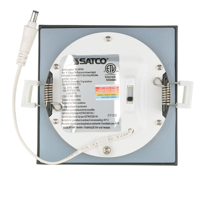 SATCO/NUVO 10W LED Direct Wire Downlight Edge-Lit 4 Inch CCT Selectable 2700K/3000K/3500K/4000K/5000K 120V Dimmable Square Remote Driver Black (S11876)