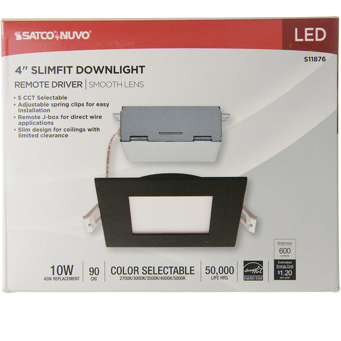SATCO/NUVO 10W LED Direct Wire Downlight Edge-Lit 4 Inch CCT Selectable 2700K/3000K/3500K/4000K/5000K 120V Dimmable Square Remote Driver Black (S11876)