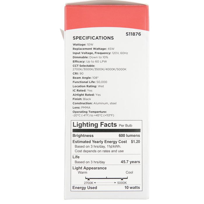 SATCO/NUVO 10W LED Direct Wire Downlight Edge-Lit 4 Inch CCT Selectable 2700K/3000K/3500K/4000K/5000K 120V Dimmable Square Remote Driver Black (S11876)