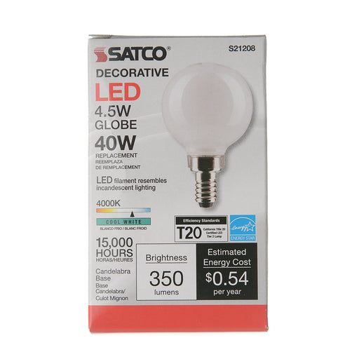 SATCO/NUVO 4.5W G16.5 LED White Candelabra Base 90 CRI 4000K 120V (S21208)