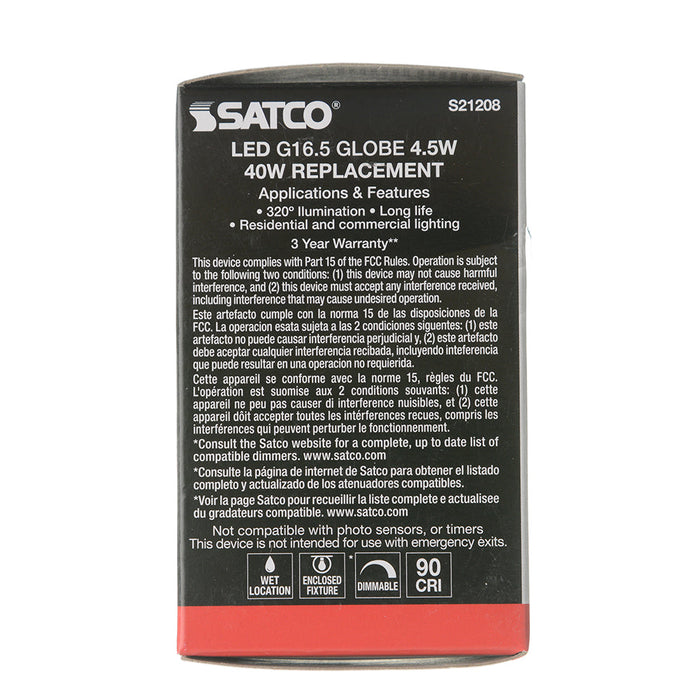 SATCO/NUVO 4.5W G16.5 LED White Candelabra Base 90 CRI 4000K 120V (S21208)