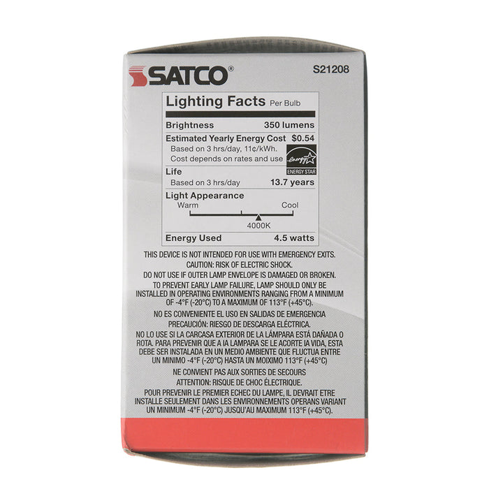 SATCO/NUVO 4.5W G16.5 LED White Candelabra Base 90 CRI 4000K 120V (S21208)