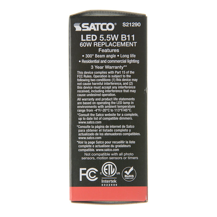 SATCO/NUVO 5.5W B11 LED Clear Medium Base 90 CRI 2700K 120V (S21290)