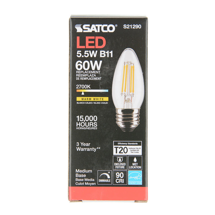 SATCO/NUVO 5.5W B11 LED Clear Medium Base 90 CRI 2700K 120V (S21290)