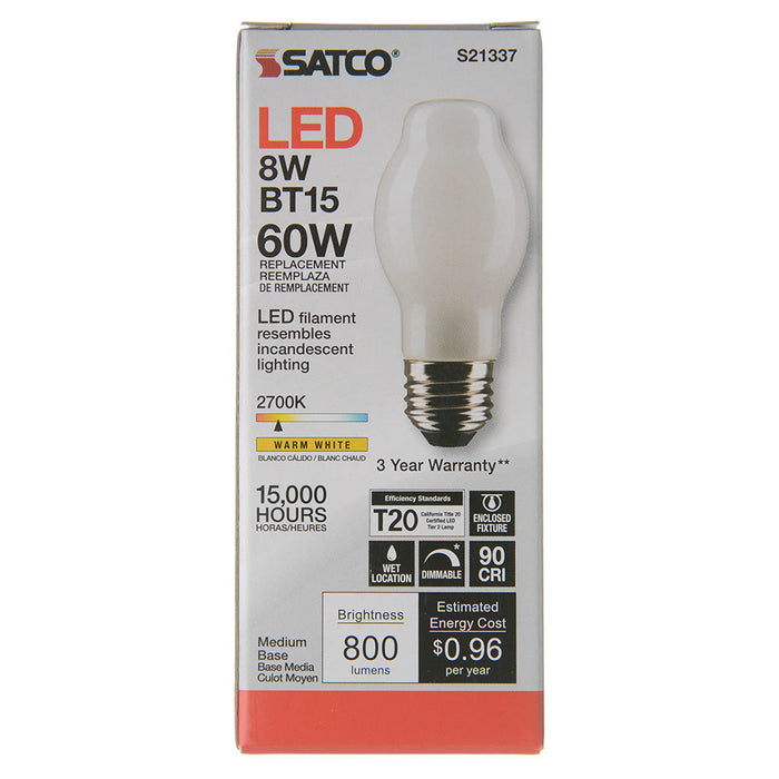 SATCO/NUVO 8W BT15 LED White Medium Base 90 CRI 2700K 120V (S21337)