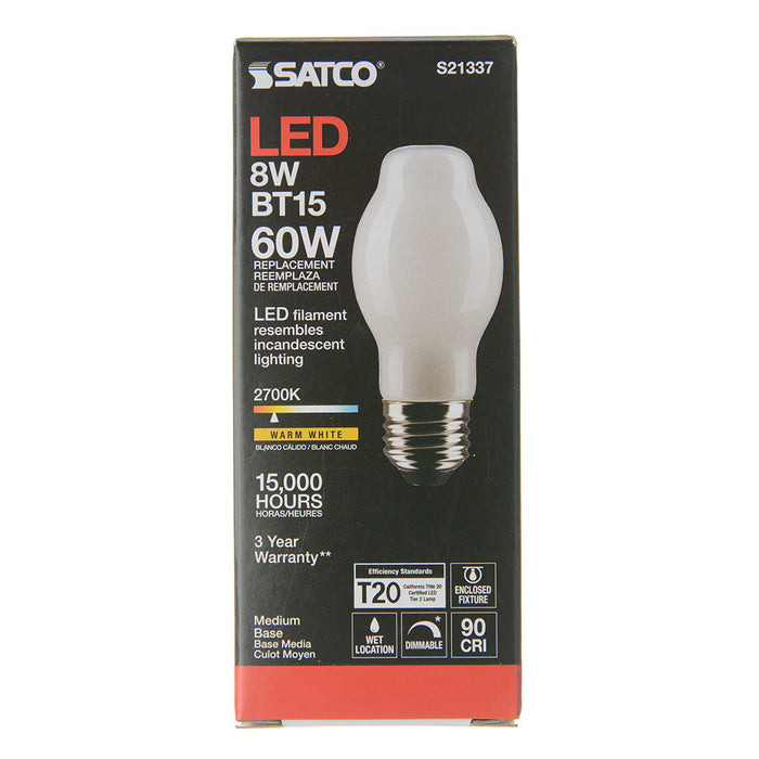 SATCO/NUVO 8W BT15 LED White Medium Base 90 CRI 2700K 120V (S21337)