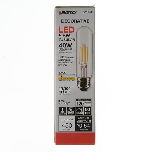 SATCO/NUVO 5.5W T10 LED Clear Medium Base 90 CRI 2700K 120V (S21344)