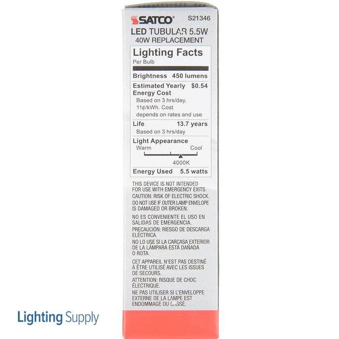 SATCO/NUVO 5.5W T10 LED Clear Medium Base 90 CRI 4000K 120V (S21346)