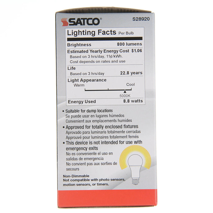 SATCO/NUVO 8.8W A19 LED 5000K Medium Base 220 Degree Beam Angle 120-277V (S28920)