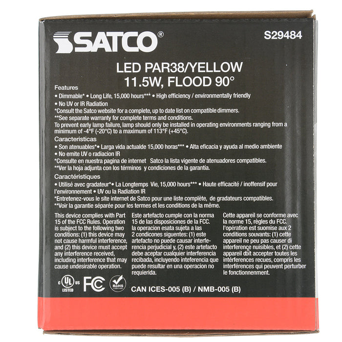 SATCO/NUVO 11.5W PAR38 LED Yellow 90 Degree Beam Angle Medium Base 120V (S29484)