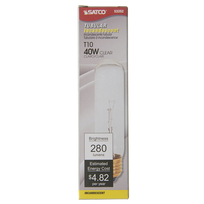 SATCO/NUVO 40W T10 Incandescent Clear 2000 Hours 280Lm Medium Base 120V (S3252)