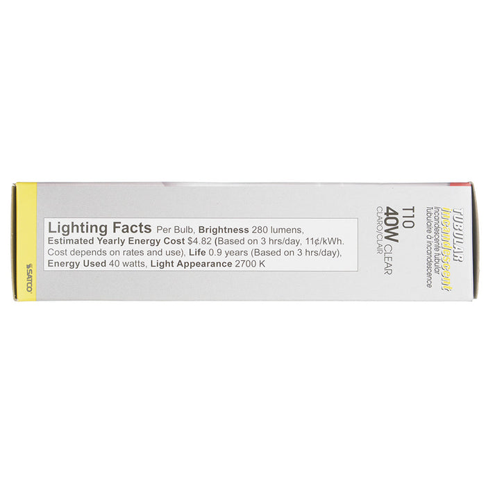 SATCO/NUVO 40W T10 Incandescent Clear 2000 Hours 280Lm Medium Base 120V (S3252)