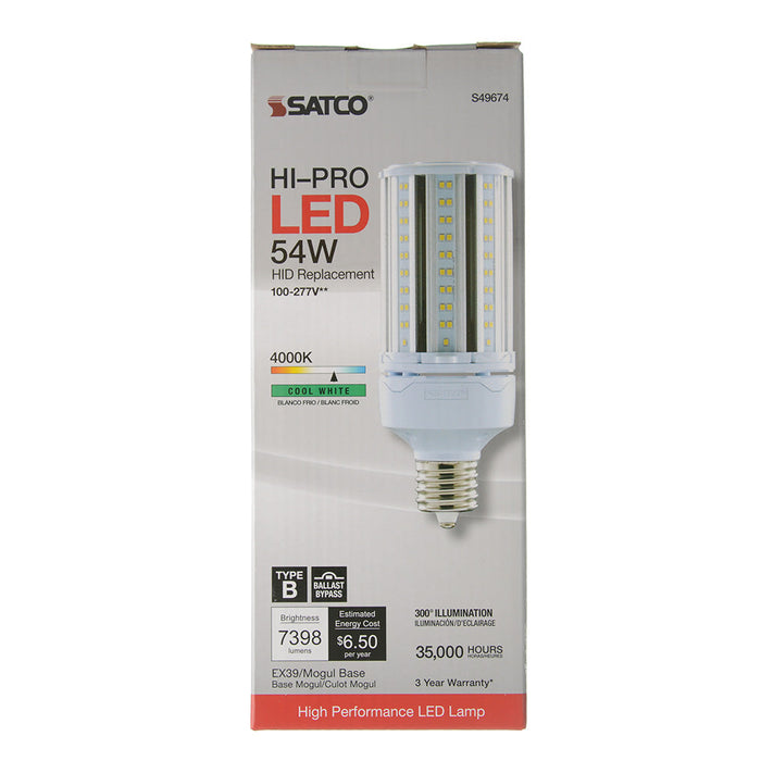 SATCO/NUVO 54W LED HID Replacement 4000K Extended Mogul Base Type B Ballast Bypass Economy Hi-Pro (S49674)