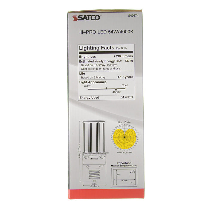 SATCO/NUVO 54W LED HID Replacement 4000K Extended Mogul Base Type B Ballast Bypass Economy Hi-Pro (S49674)