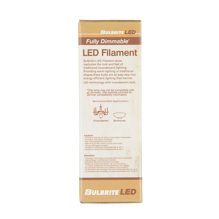 Bulbrite LED5B11/27K/FIL/E26/3 5W LED B11 2700K Filament Bulb E26 Base Fully Compatible Dimming 120V Clear (776733)