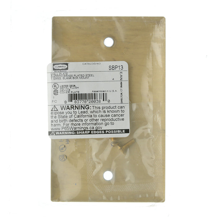 Bryant Wall Plate 1-Gang Blank Brass Plate (SBP13)