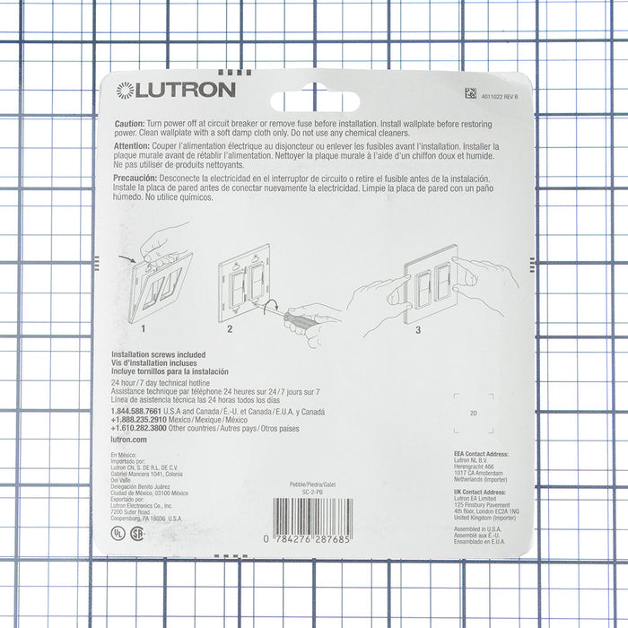 Lutron Claro Screwless Satin Finish Wall Plate 2-Gang 4.75 inch Wide X 4.69 Inch High Pebble (SC-2-PB)