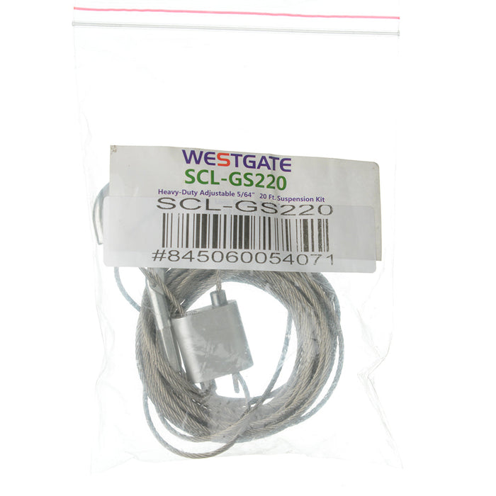 Westgate Manufacturing Adjustable 20 Foot 5/64 Inch Single Suspension Cable With Heavy-Duty Hook Loop Gripper On Top (SCL-GS220)