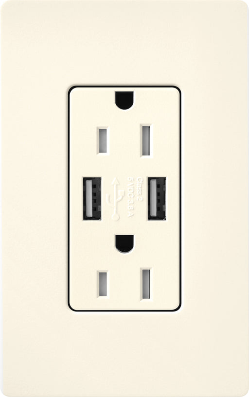 Lutron Satin 15A Receptacle USB Tamper-Resistant Biscuit (SCR-15-UBTR-BI)