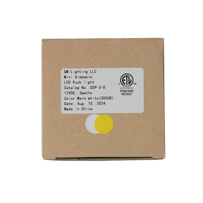 GM Lighting 12VDC 3W Dimmable LED Puck Light 110Lm 3000K 80 CRI Black (SDP-3-B)