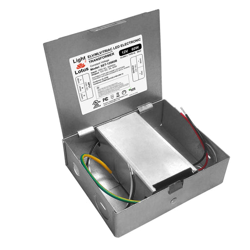 Lotus LED Lights 12V DC 60W Mini Electronic Transformer In Junction Box 5A Triac Dimming 120Vac UL Class 2 Type HL Constant Voltage (SET-12060B)