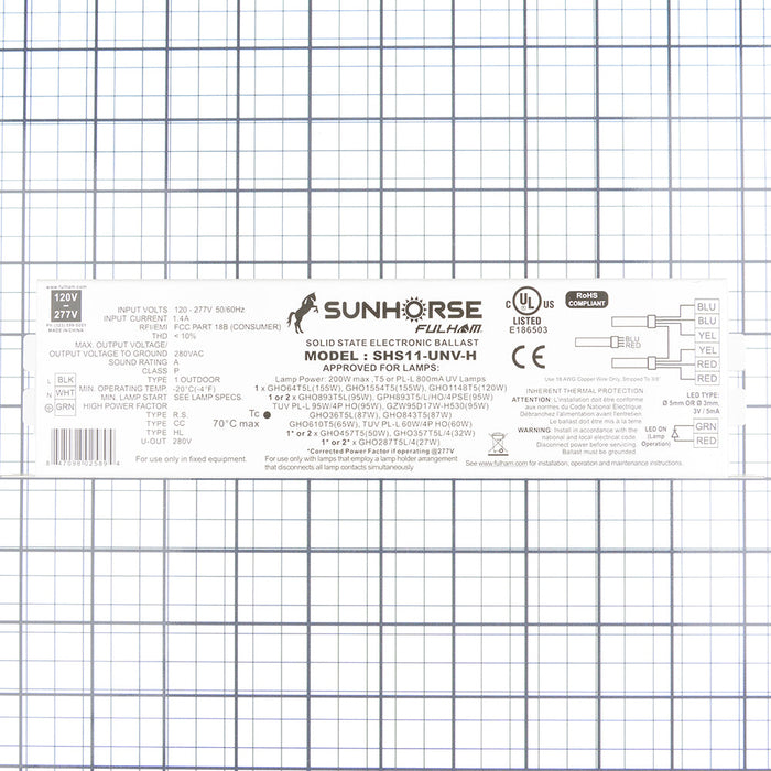 Fulham Sunhorse Universal Voltage (120V-277V) For 1 Or 2XGPH893 T5/L/HO/4PSE (SHS11-UNV-H)
