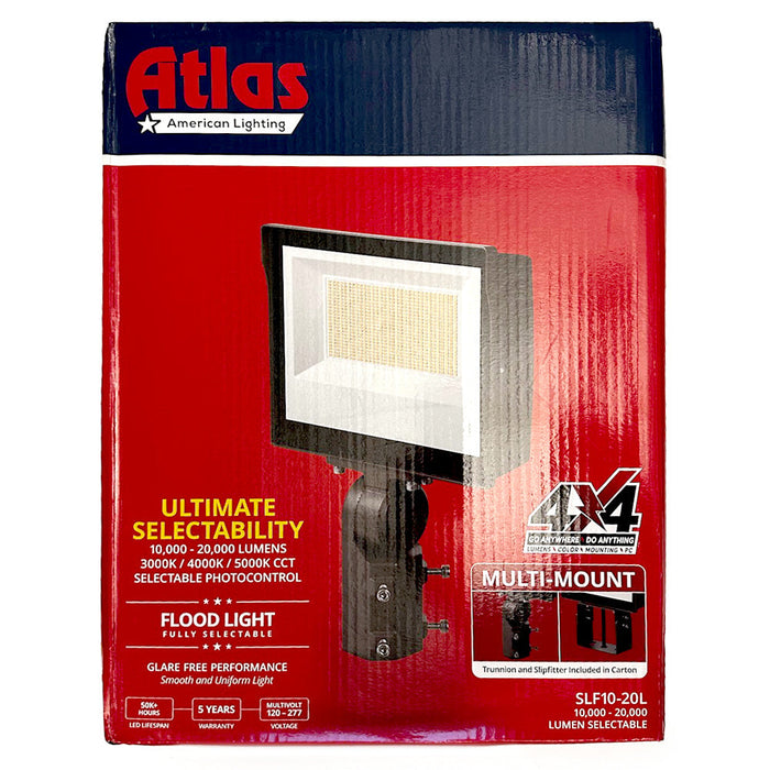 ATLAS Origin Series Large Flood Selectable 83W/102W/140W 3000K/4000K/5000K 120-277V Bronze Selectable Photocontrol Slipfitter/Trunnion Mount Bronze (SLF10-20L)