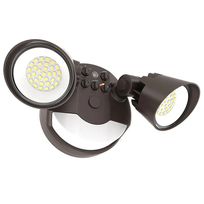 Westgate Manufacturing Generation X 2-Head Security Flood Light Wattage/CCT Selectable 16W/25W 3000K/4000K/5000K With Ambient Light 80 CRI 0-10V Bronze (SLX-2H-MCTP-BR-P)
