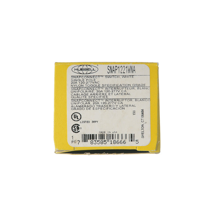Bryant Hubbell Wiring Device-Kellems Switch SNAPConnect Single Pole 20A 120/277V White North American (SNAP1221WNA)