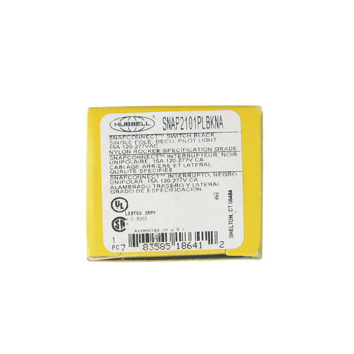 Bryant Hubbell Wiring Device-Kellems Switch SNAPConnect Decorator Single Pole Pilot Light 15A 120/277 Black North American (SNAP2101PLBKNA)