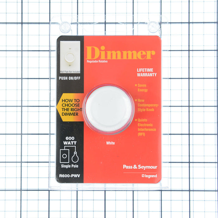 Pass And Seymour 600W Present Dimmer RFI Single-Pole White (R600PWV)