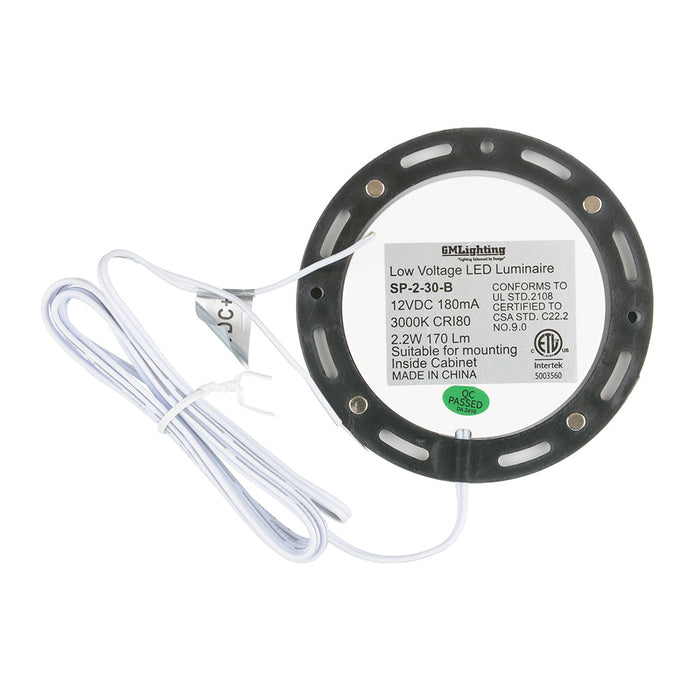 GM Lighting Surface/Recess Mount LED Slim Puck 12VDC 2.2W 170Lm 3000K 80 CRI Black (SP-2-30-B)