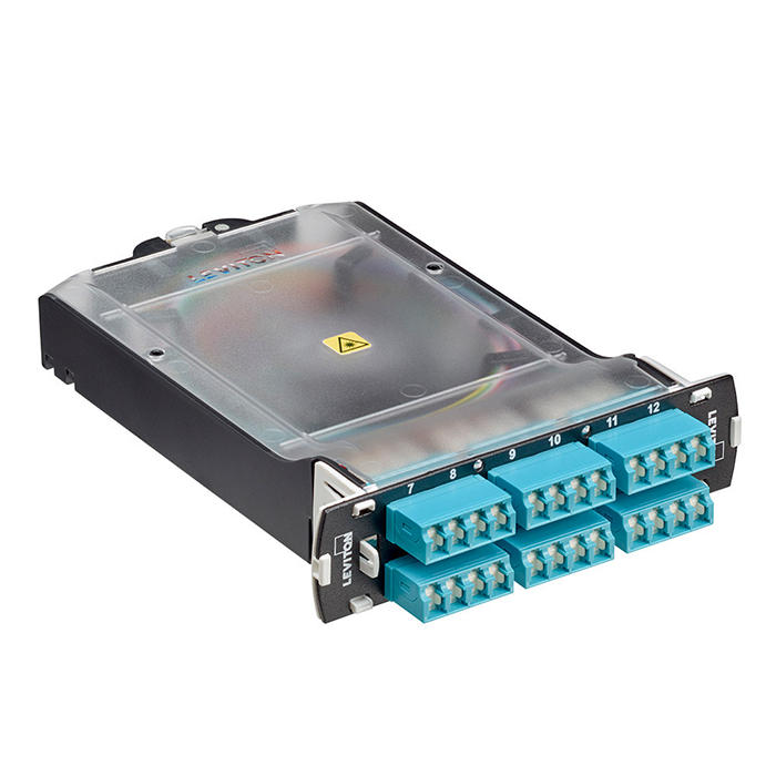 Leviton SDX Molded Splice Module 24-Fiber OM4 Quad LC Shuttered Aqua (SPLCS-4QL)